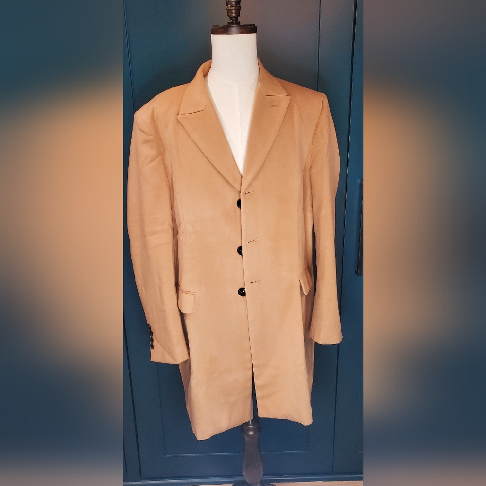 MENS Tan Long Coat with Black Buttons XXL